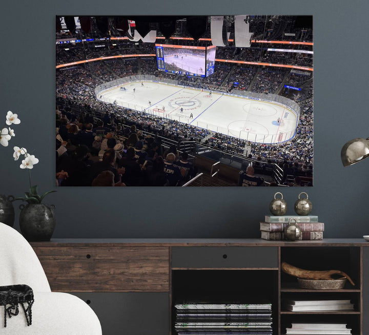 A wall art canvas of Amalie Arena, capturing NHL hockey in Florida.