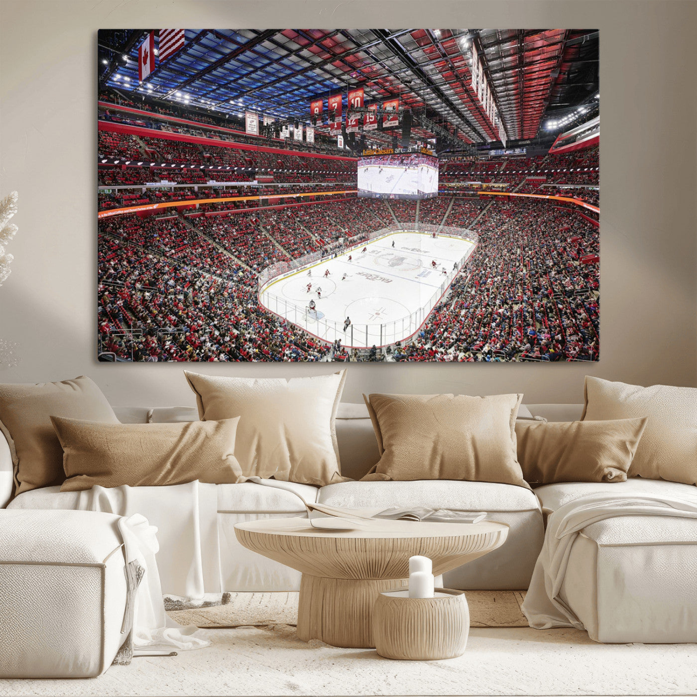 MGV-CV-36X24 - Barton Malow Little Caesars Arena Detroit Wall Art Canvas Print - Detroit Hockey and Basketball