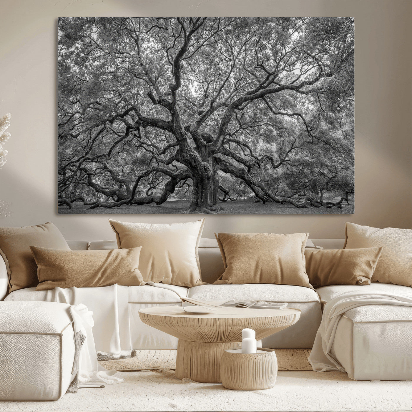 97240-MGV-CV-36X24-Majestic Angel Oak Tree Black and White Canvas Print – Multi Panel Wall Art, Giclée Print, Ready to