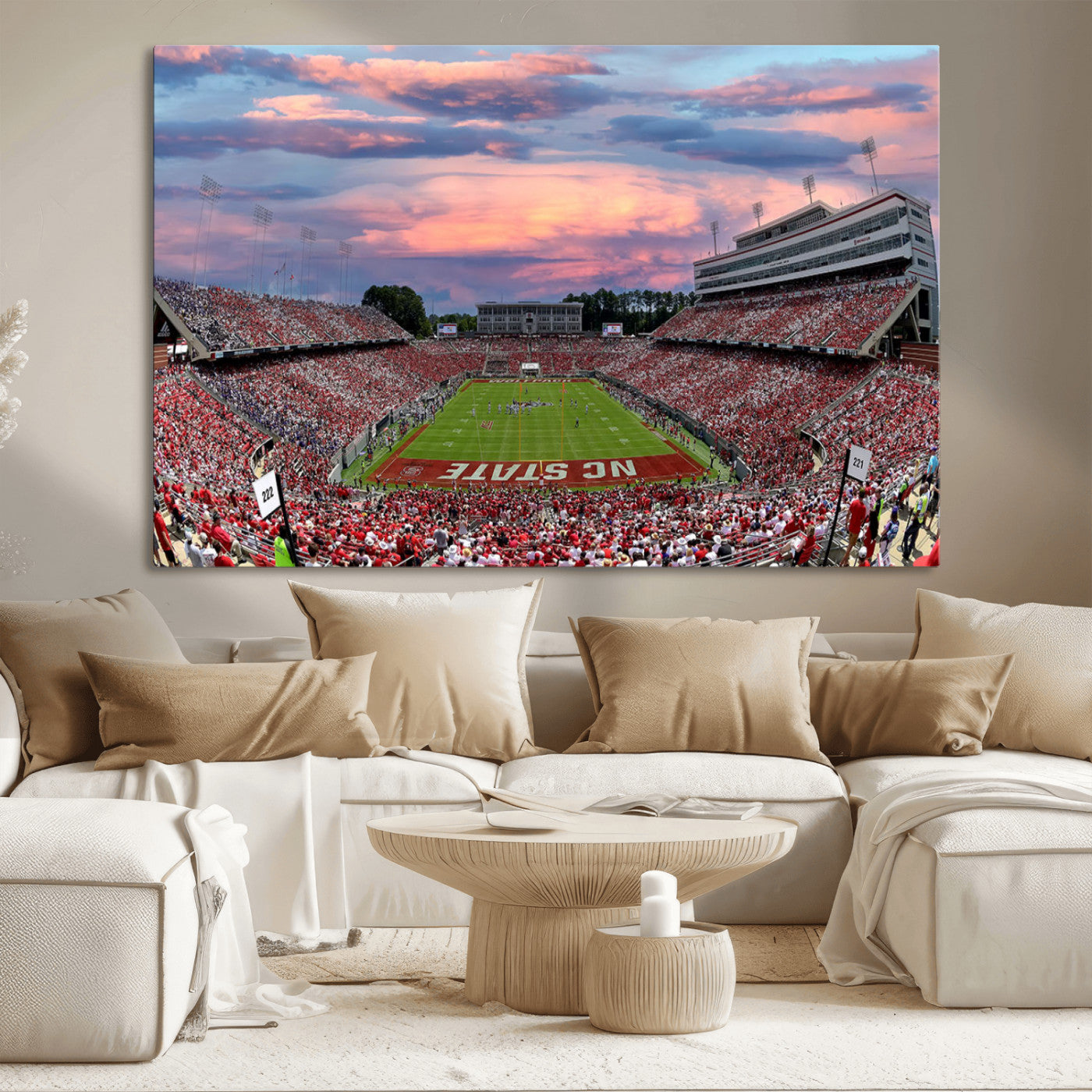 MGV-CV-36X24 - Carter-Finley Stadium Art Sunset Game Triple Canvas Wall Art - NC State Wolfpack Football Match