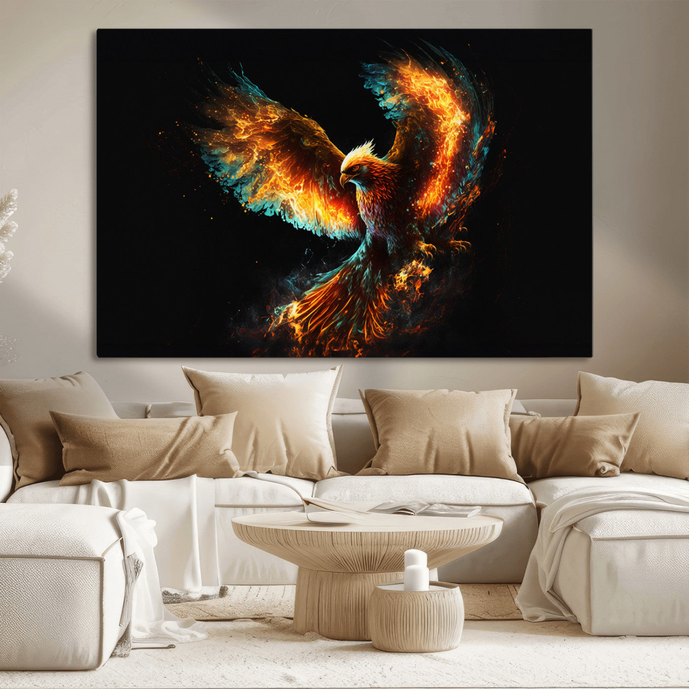 MGV-CV-36X24 - Fiery Phoenix Canvas Print | Ready to Hang Wall Art | Bold Fantasy Decor for Living Room | Majestic