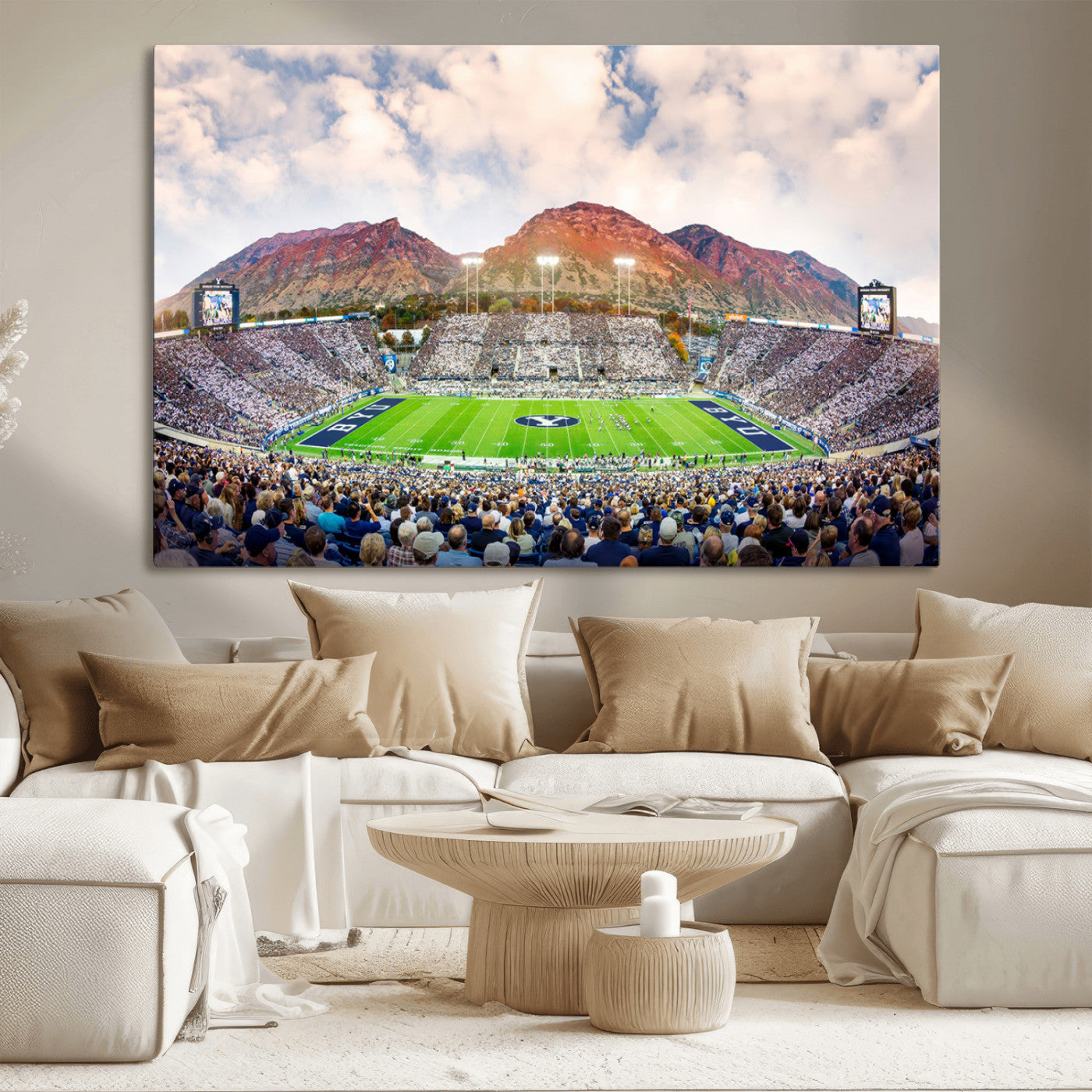 MGV-CV-36X24 - Brigham Young University Cougars Football Team Print - Provo LaVell Edwards Stadium Wall Art Canvas