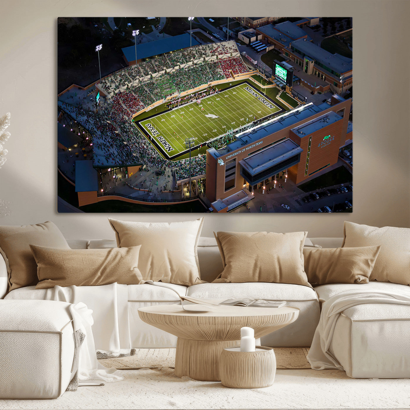 MGV-CV-36X24 - University of North Texas Mean Green Football Artwork, Football Team Print - Denton DATCU Stadium