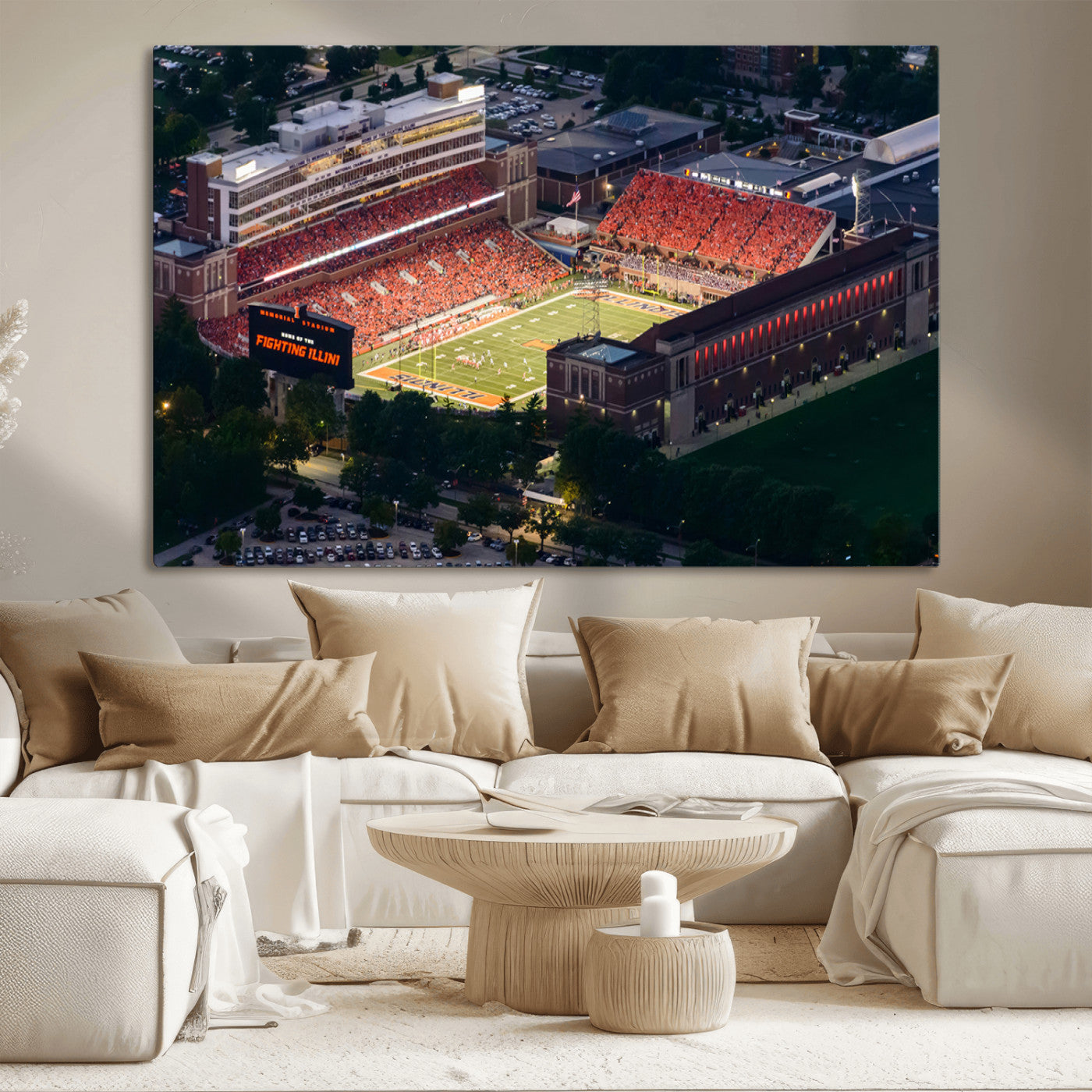 MGV-CV-36X24 - University of Illinois Fighting Illini Football Team Print - Champaign Illinois Memorial Stadium