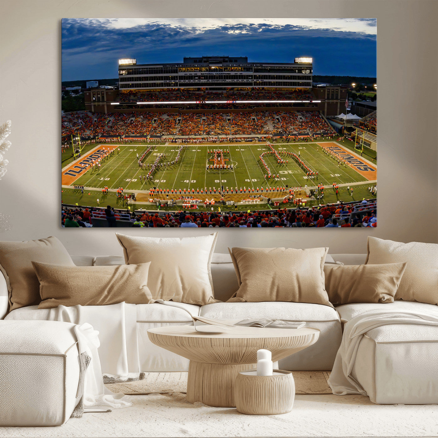 MGV-CV-36X24 - University of Illinois Fighting Illini Football Team Print - Champaign Illinois Memorial Stadium