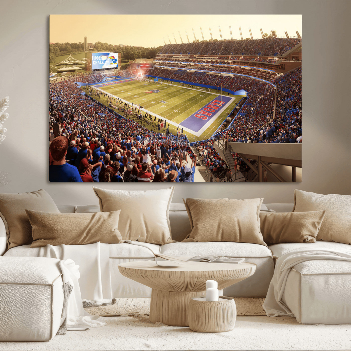 MGV-CV-36X24 - University of Kansas Jayhawks Football Team Print - Lawrence Kansas Memorial Stadium Wall Art Canvas