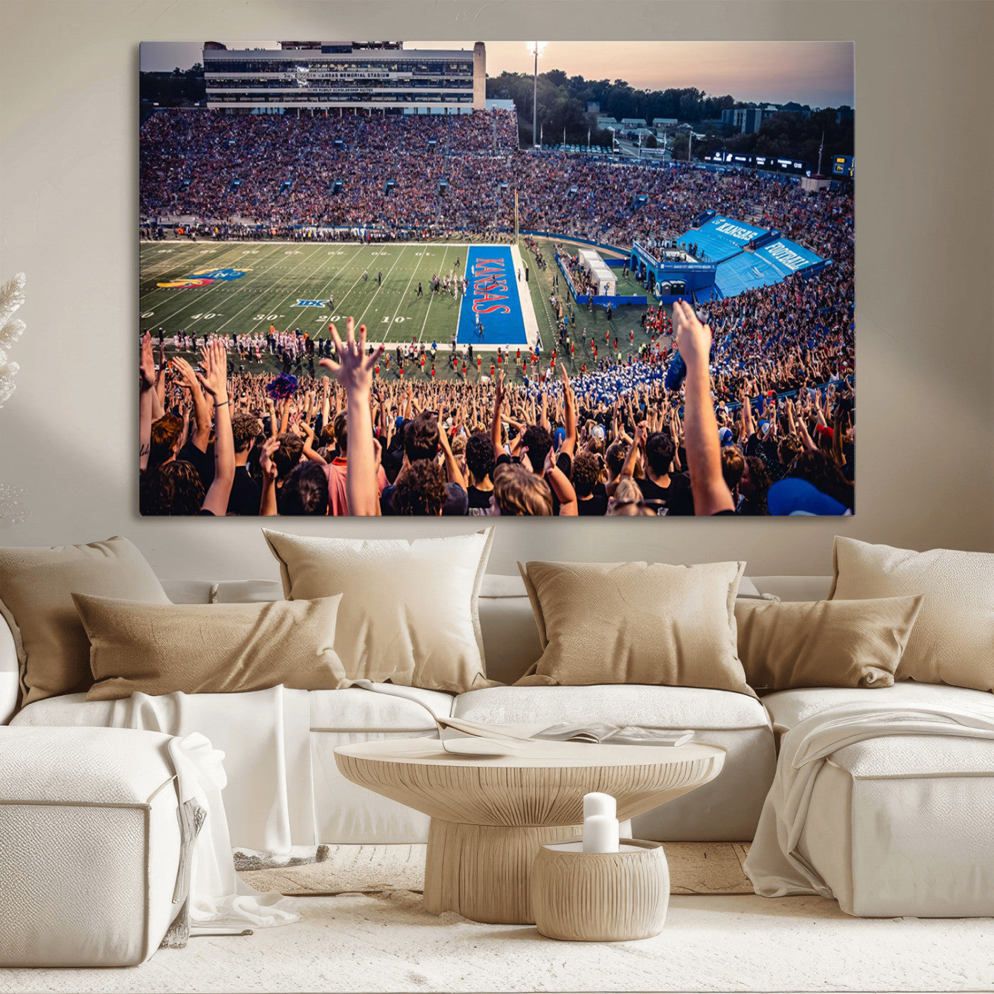 MGV-CV-36X24 - University of Kansas Jayhawks Football Team Art Print - Lawrence Kansas Memorial Stadium Wall Art