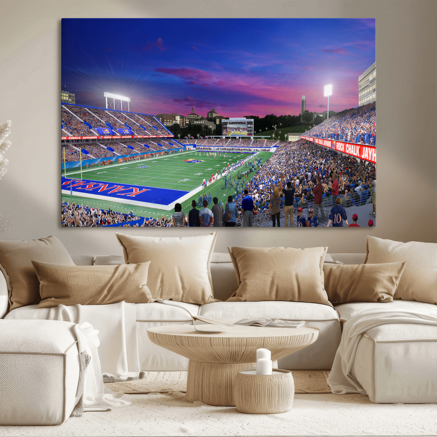MGV-CV-36X24 - University of Kansas Jayhawks Football Team Print Canvas- Lawrence Kansas Memorial Stadium Wall Art