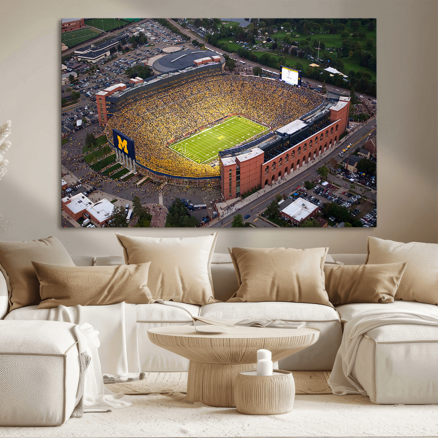 MGV-CV-36X24 - University of Michigan Wolverines Football Team Print - Ann Arbor Michigan Stadium Wall Art Canvas