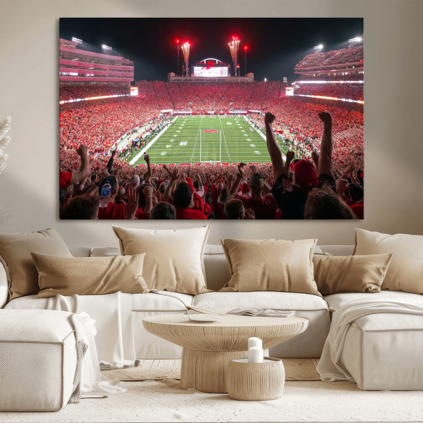 MGV-CV-36X24 - University of Nebraska Cornhuskers Football Team Print - Lincoln Memorial Stadium Wall Art Canvas