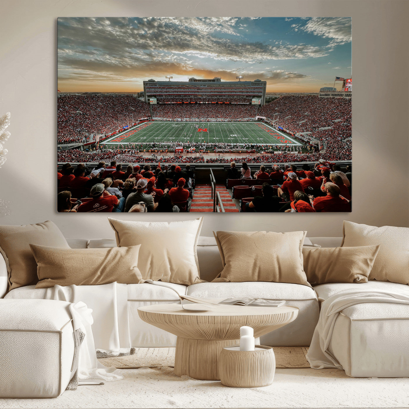 MGV-CV-36X24 - University of Nebraska Cornhuskers Football Team Print - Lincoln Memorial Stadium Art Canvas Print