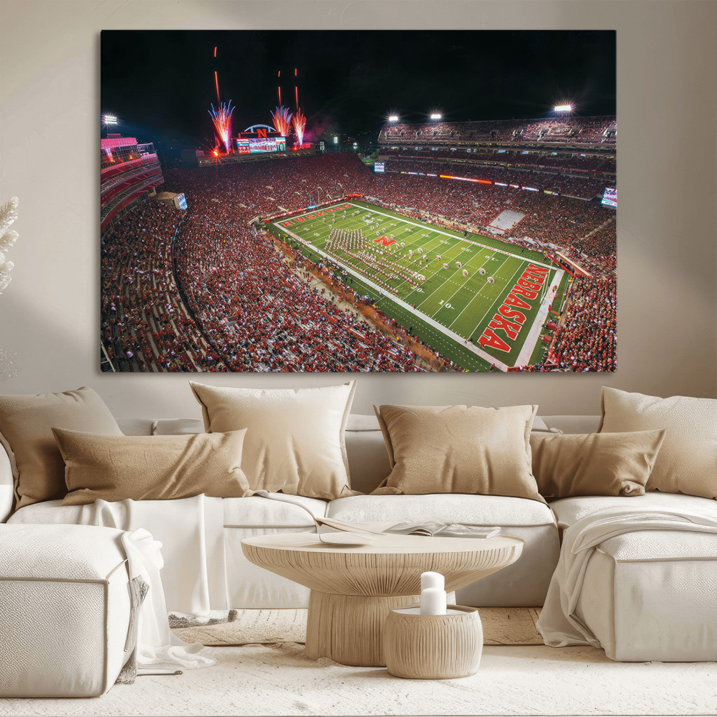 MGV-CV-36X24 - University of Nebraska Cornhuskers Football Team Print - Lincoln Memorial Stadium Wall Art Canvas