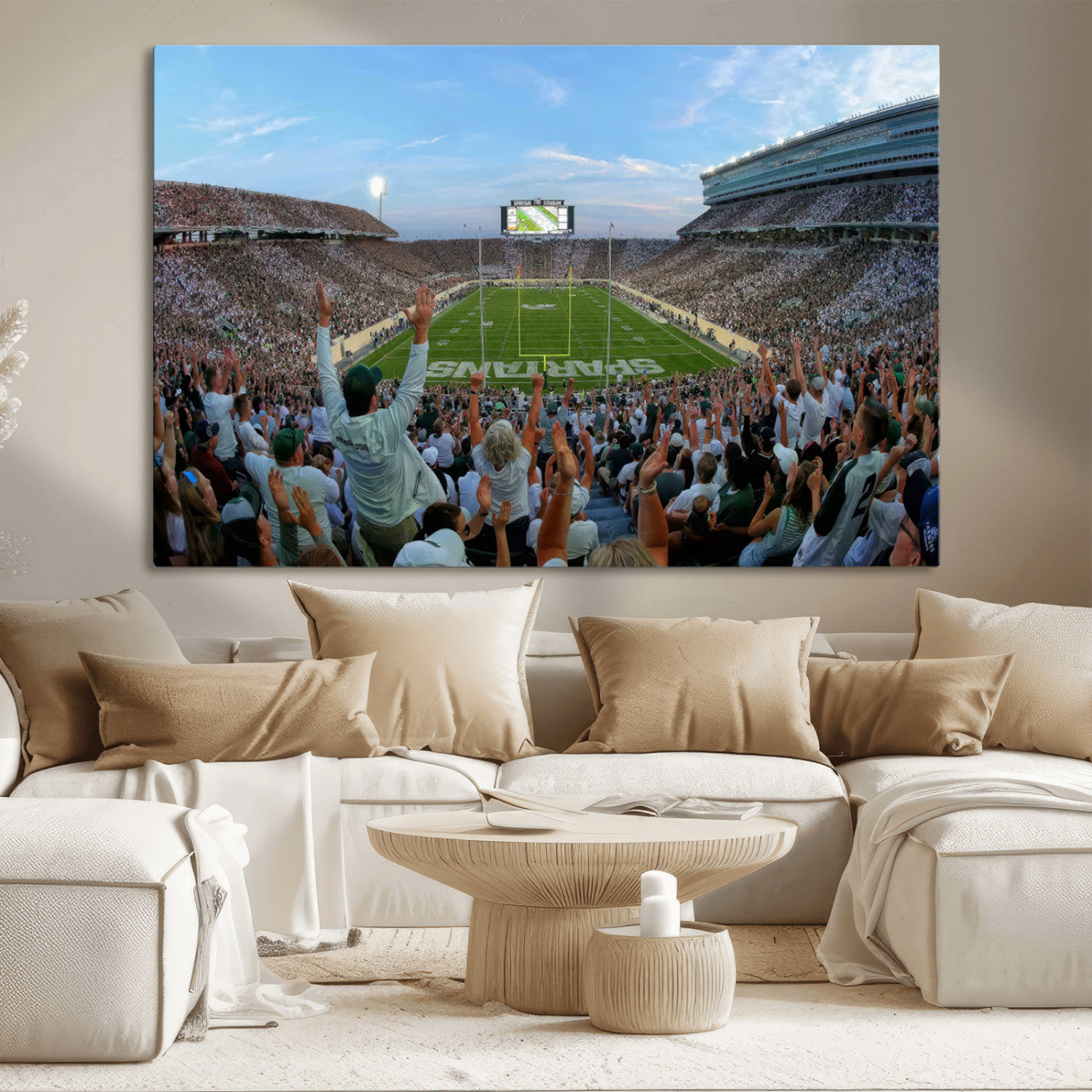 MGV-CV-36X24 - Michigan State Spartans Football Team Print - East Lansing Spartan Stadium Wall Art Canvas Print