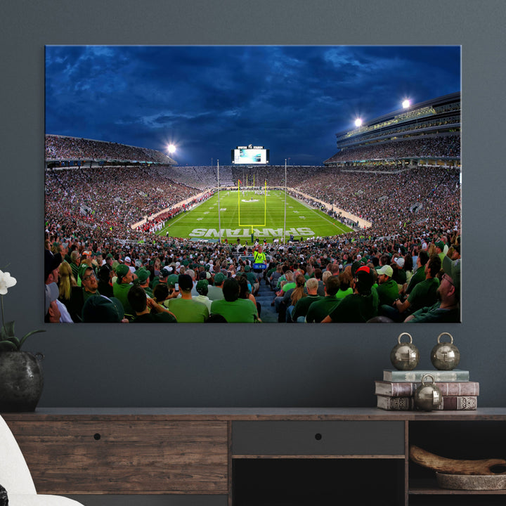 Michigan State Spartans Football Team Print - East Lansing Spartan Stadium Wall Art Canvas Print