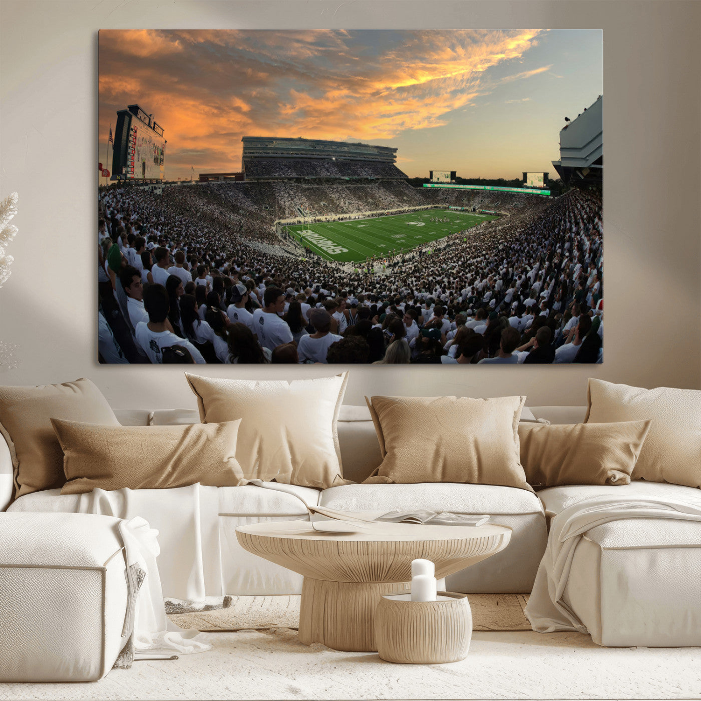 MGV-CV-36X24 - Michigan State Spartans Football Team Print - East Lansing Spartan Stadium Wall Art Canvas Print