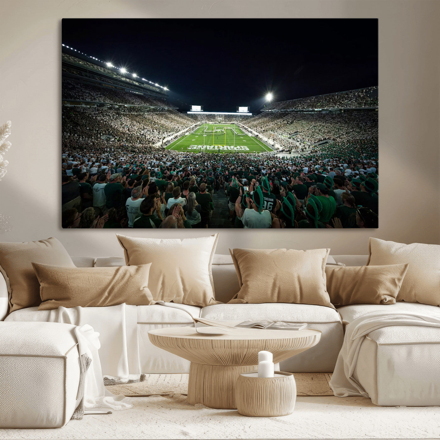 MGV-CV-36X24 - Framed Michigan State Spartans Football Team Print - East Lansing Spartan Stadium Wall Art Canvas