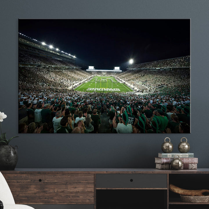 Michigan State Spartans Football Team Print - East Lansing Spartan Stadium Wall Art Canvas Print