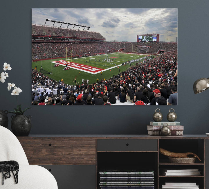 Premium canvas print depicting the Rutgers Scarlet Knights football at SHI Stadium, Piscataway.