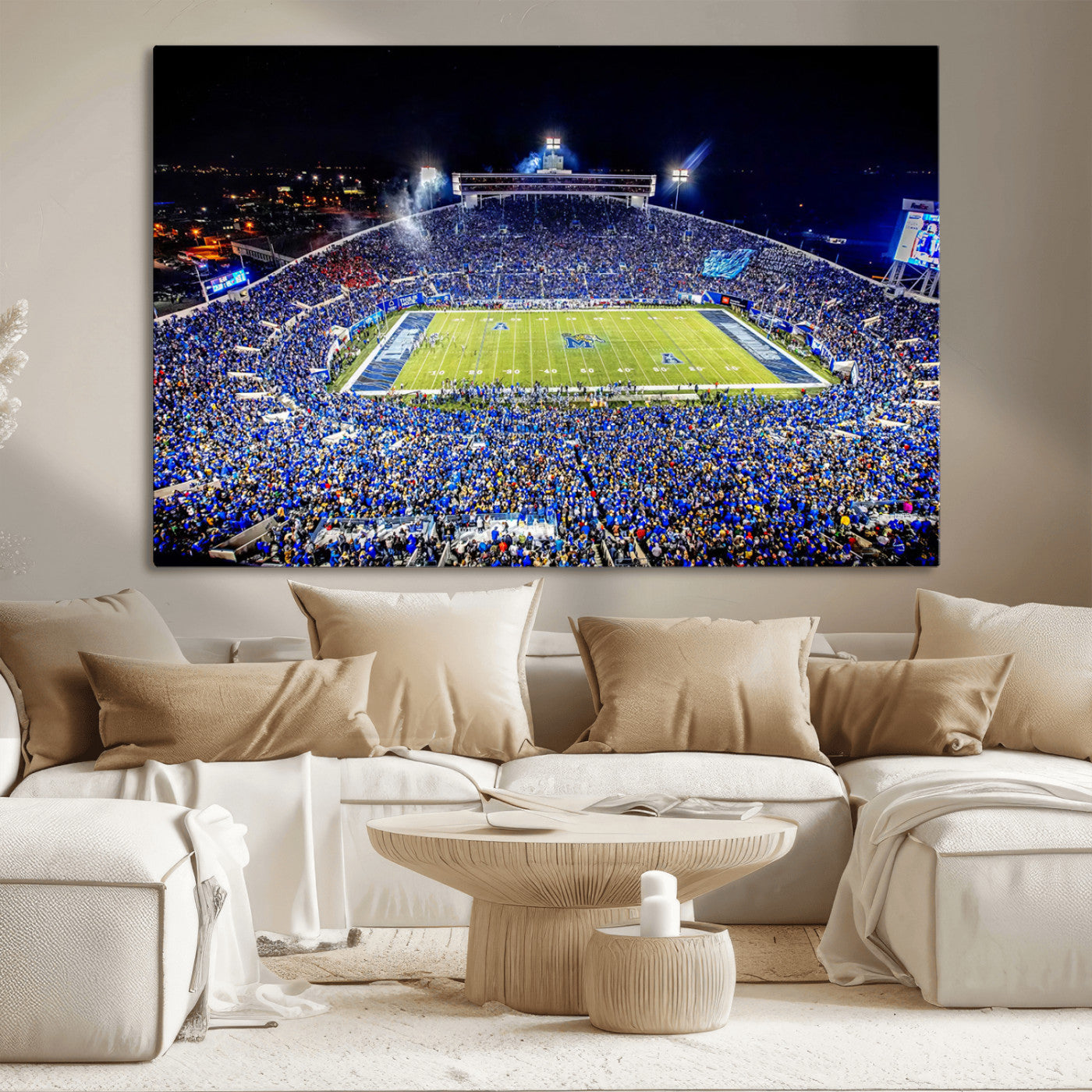 MGV-CV-36X24 - University of Memphis Tigers Football Team Print - Memphis Simmons Bank Liberty Stadium Wall Art