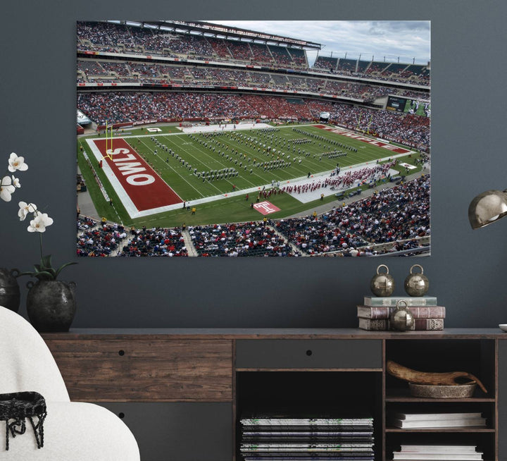 Aerial view wall art of Lincoln Financial Field during a Temple Owls game.