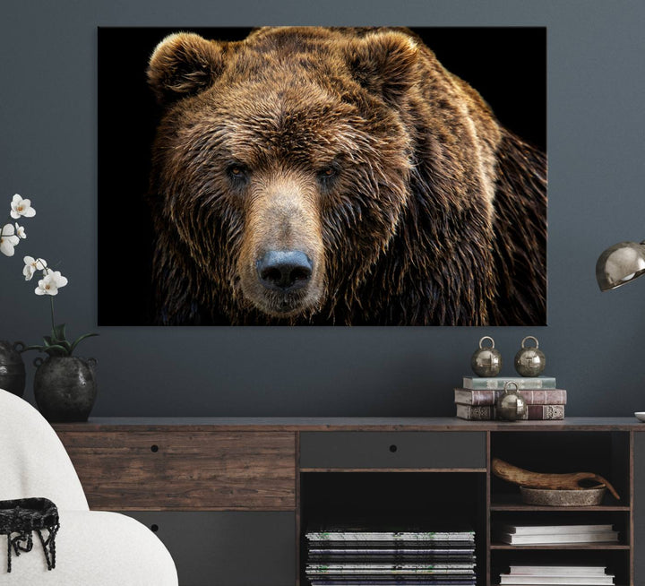 Grizzly Brown Bear Canvas Wall Art, Wildlife Animal Canvas Artwork Bear Print, Bear Wall Art Print, Cottage Farmhouse Print
