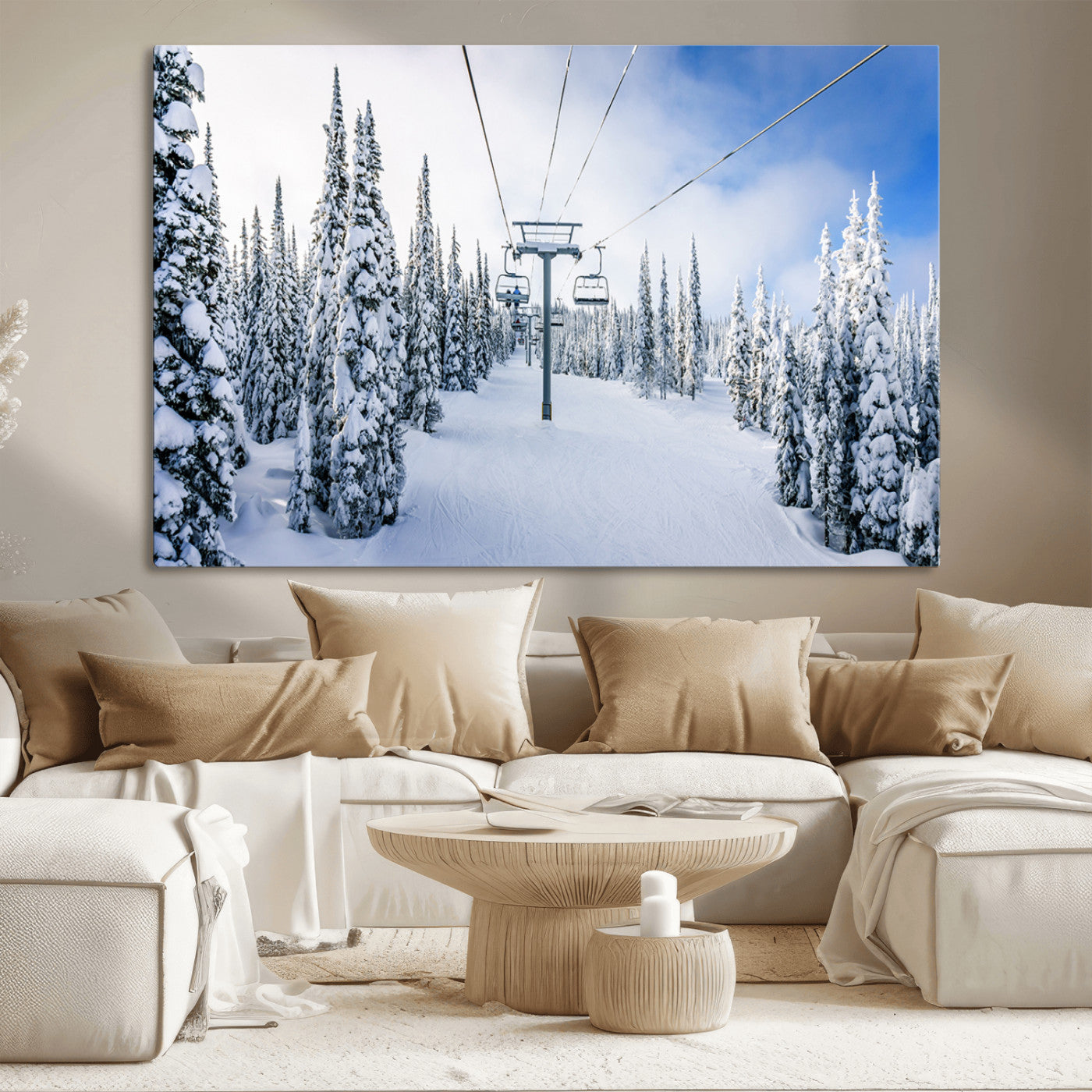 MGV-CV-36X24 - Winter Ski Lift Wall Art Print - Landscape Wall Art | Snowy Mountain Adventure | Perfect for Cabin