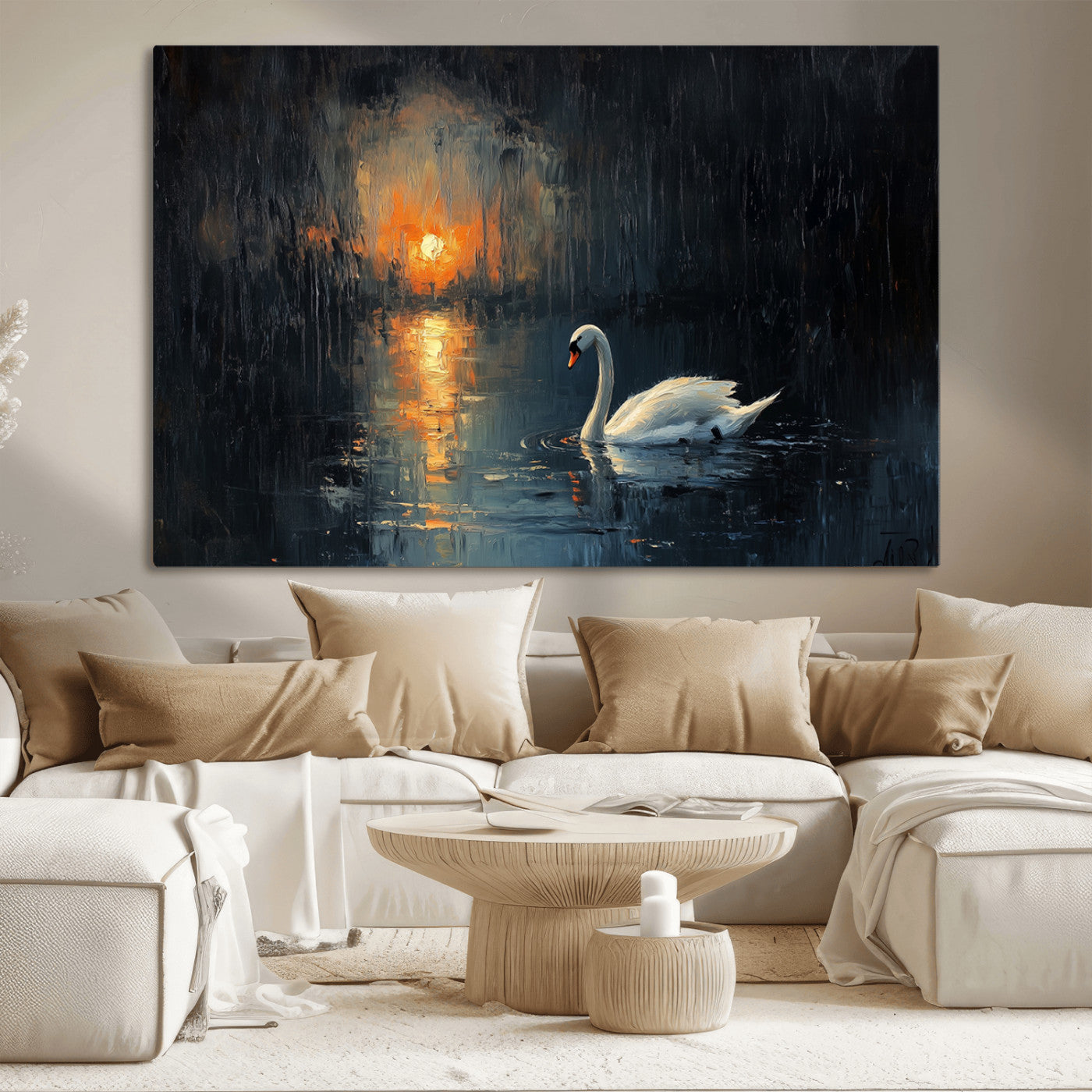MGV-CV-36X24 - Abstract Swan on Water Wall Art Canvas Print - Elegant Nature Scene for Modern Home Decor