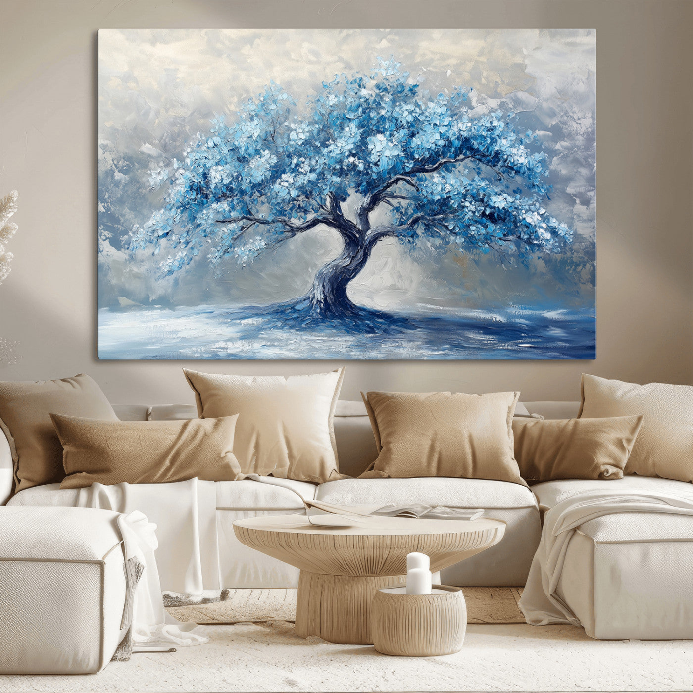 MGV-CV-36X24 - Abstract Blue Tree Art Canvas Print, Majestic Tree Wall Art Print for Farmhouse Decor