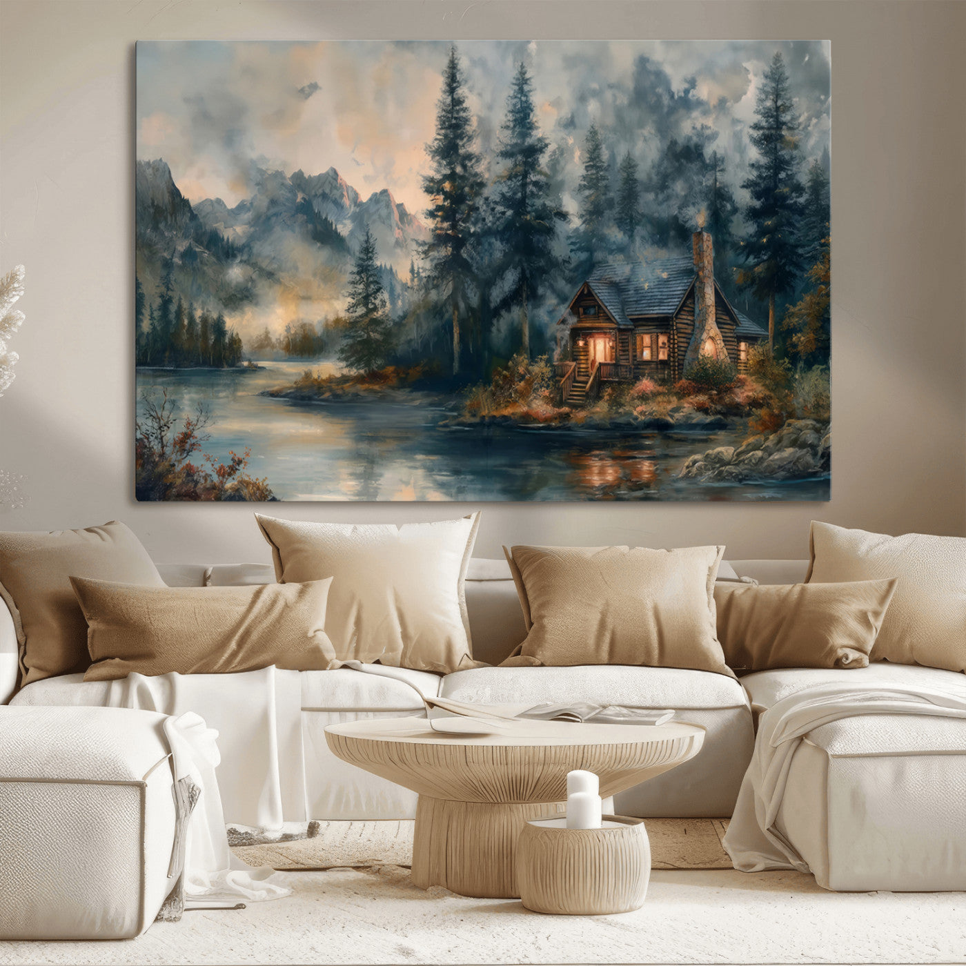 MGV-CV-36X24 - Rustic Cabin Woods Wall Art Print | Lake in a Forest Canvas Print | Cabin, Lodge, and Farmhouse