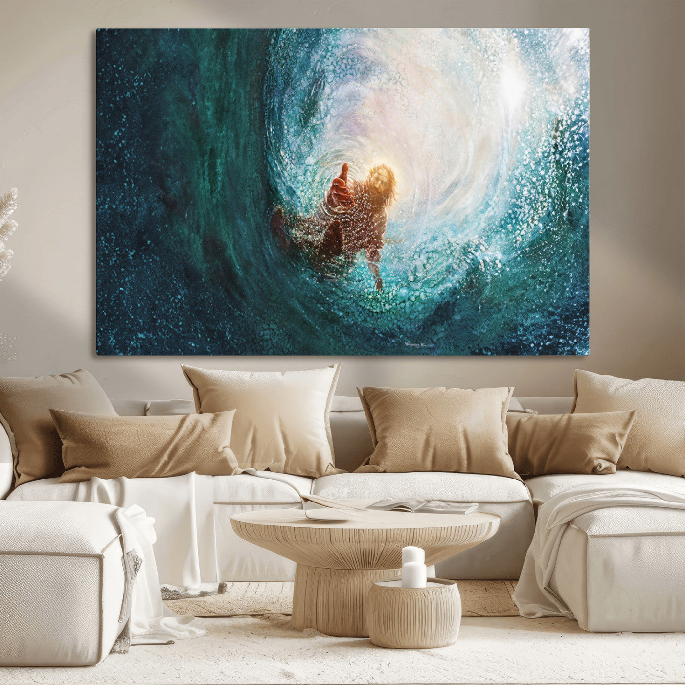 MGV-CV-36X24 - Powerful Jesus Canvas Print - Hand of Salvation, Inspirational Wall Art - Framed, Ready to Hang for