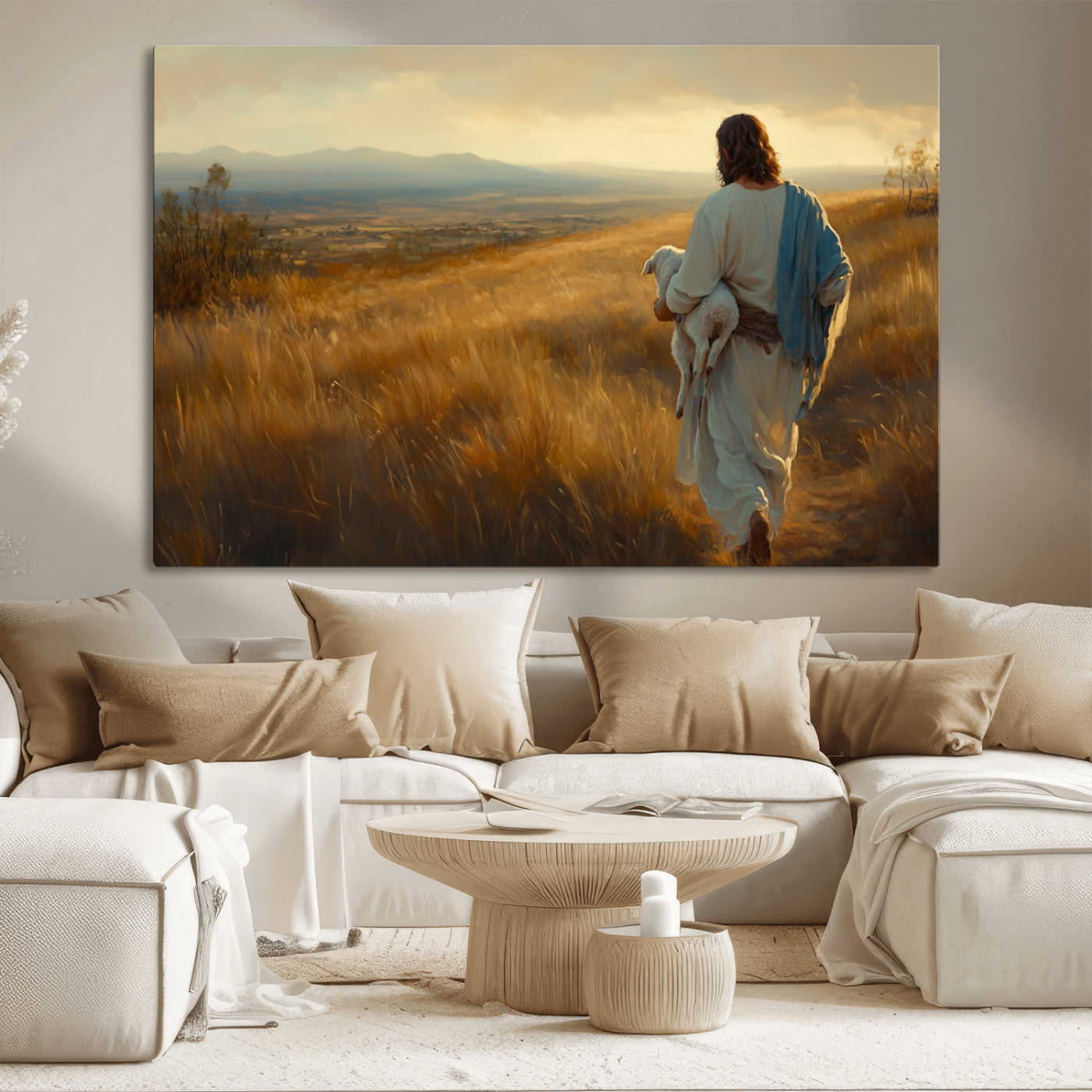 MGV-CV-36X24 - Jesus the Good Shepherd Wall Art Canvas Print - Inspirational Christian Religious Print for Prayer