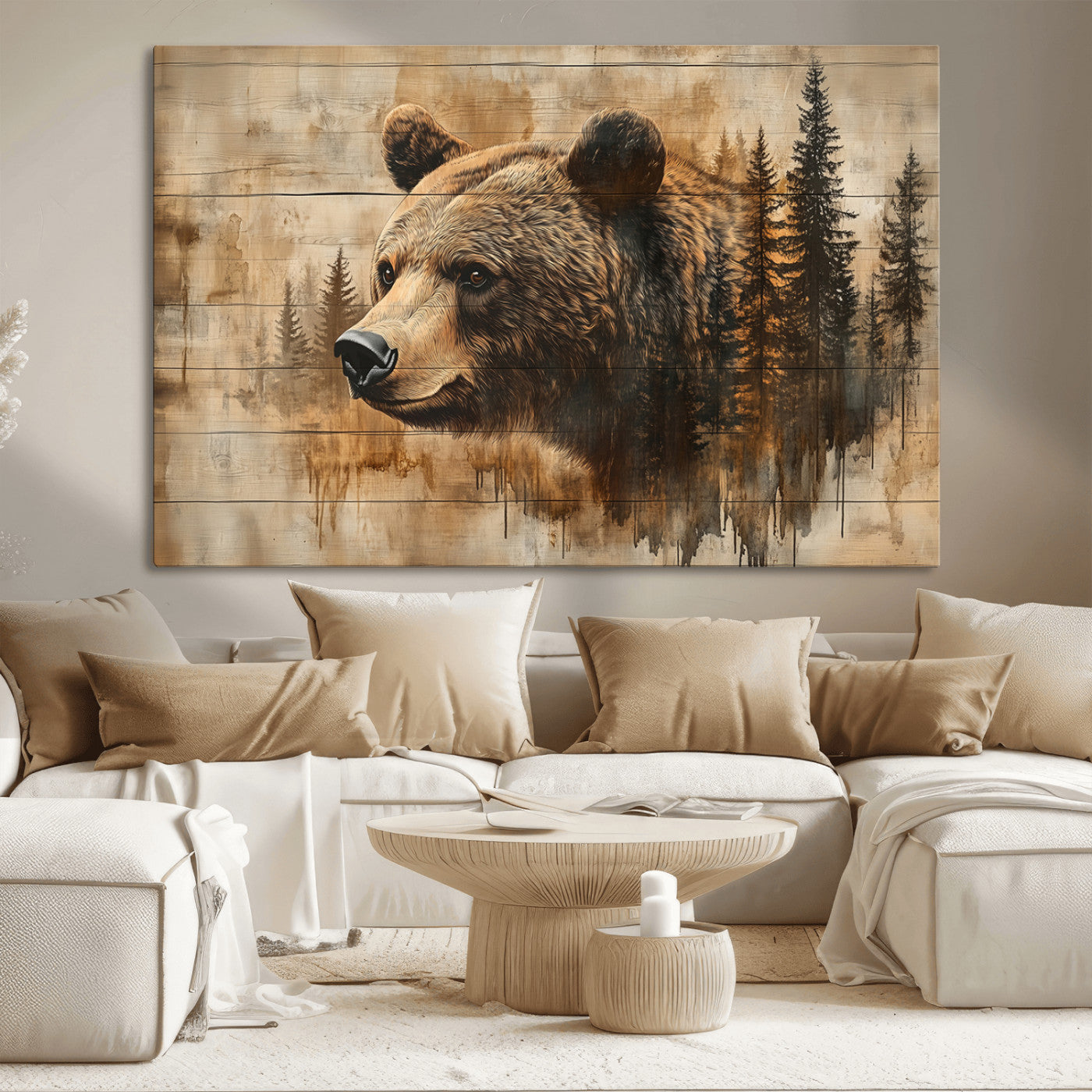 MGV-CV-36X24 - Rustic Grizzly Bear Wall Art, Abstract Grizzly 399 Bear Wall Art Canvas Print - Woodland Wildlife