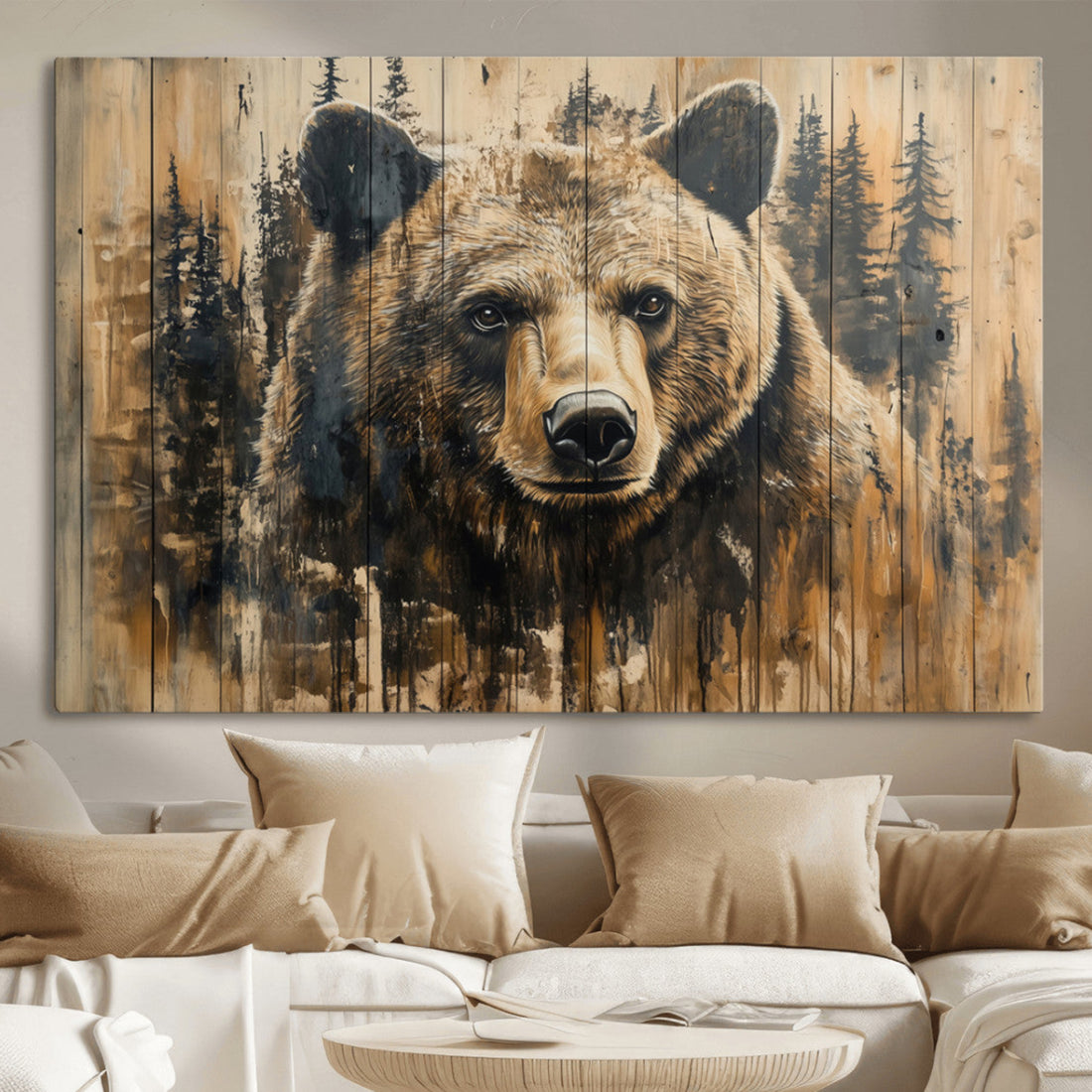 Majestic Grizzly 399 Bear Wall Art | 3 Panel Rustic Canvas Print for Cabin Decor