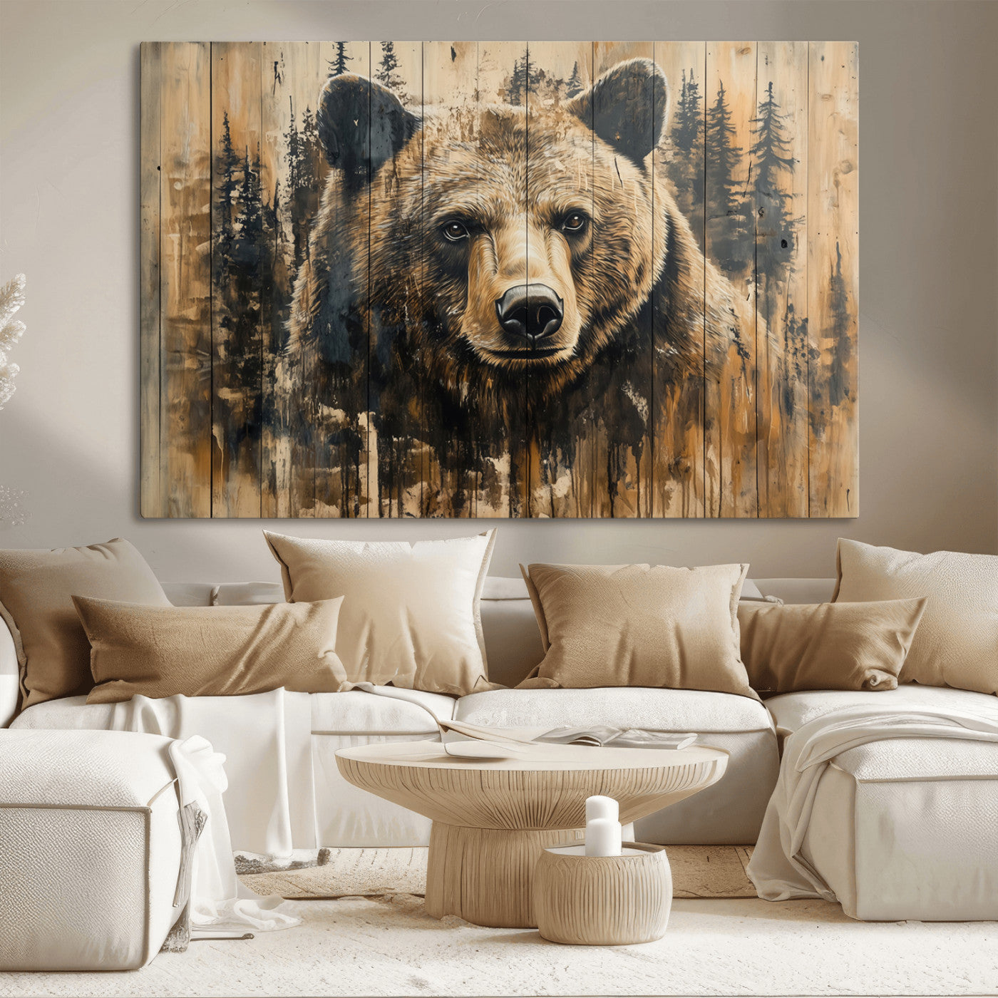 MGV-CV-36X24 - Majestic Grizzly 399 Bear Wall Art | 3-Panel Rustic Canvas Print for Living Room, Office, or Cabin