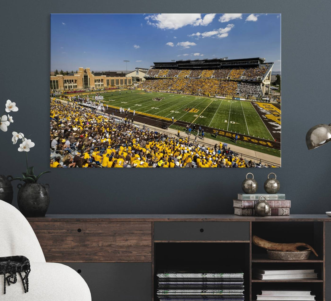 Aerial view of University of Wyoming Cowboys game at Jonah Field, perfect for a giclee canvas print.