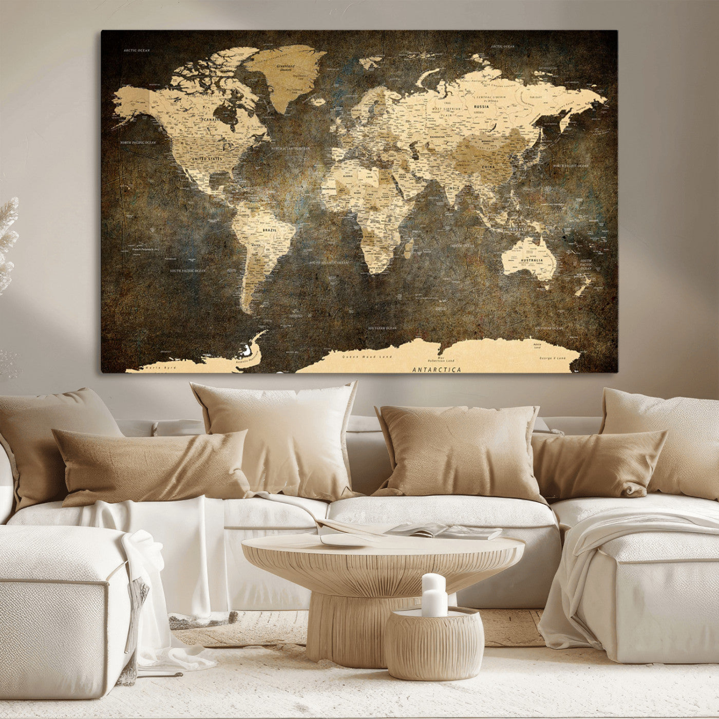 MGV-CV-36X24 - Push Pin World Map Canvas Print – Framed Wall Art for Couples to Track Their Travels – Anniversary