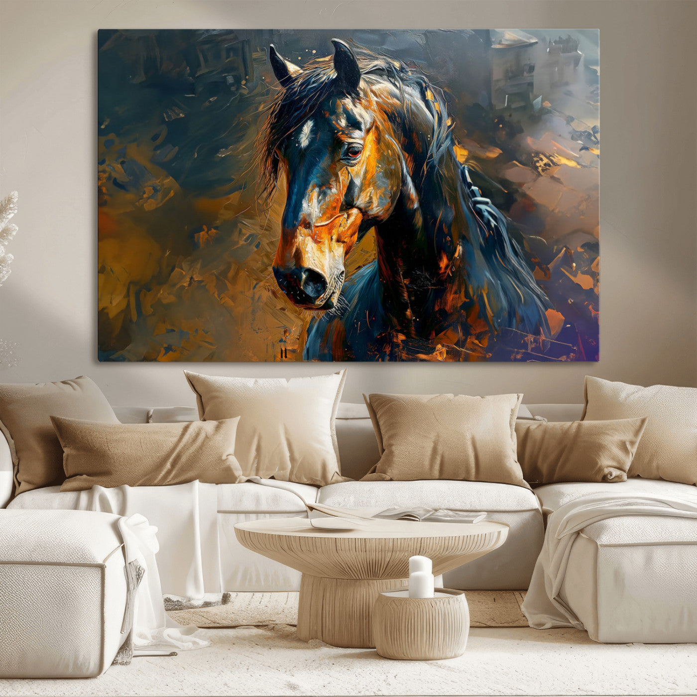 MGV-CV-36X24 - Abstract Horse Wall Art Canvas Print | Farmhouse Wall Decor | Western Cabin Art | Rustic Horse Decor