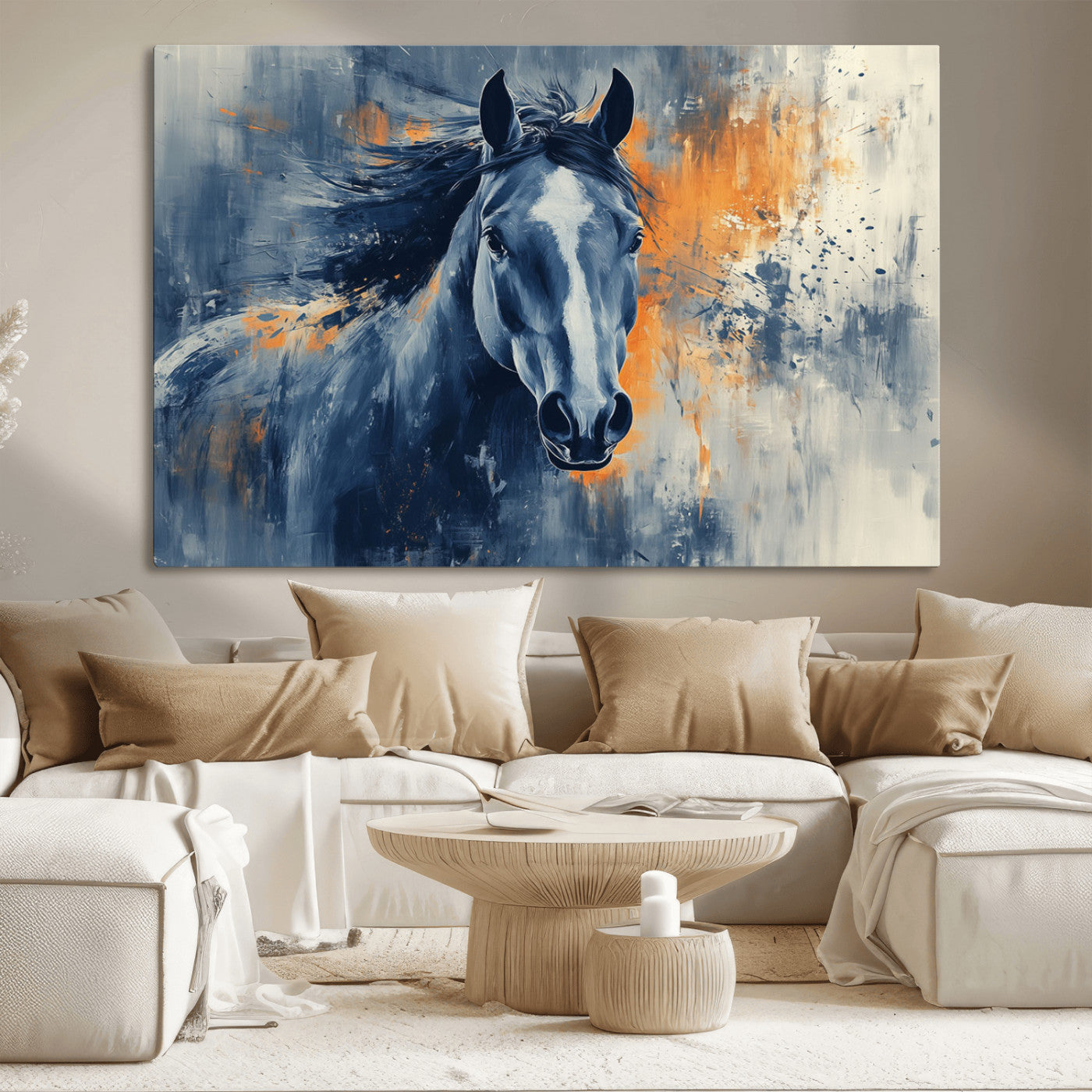 MGV-CV-36X24 - Abstract Blue Horse Wall Art Print Canvas | Horse Wall Art Print | Western Decor for Farmhouse |