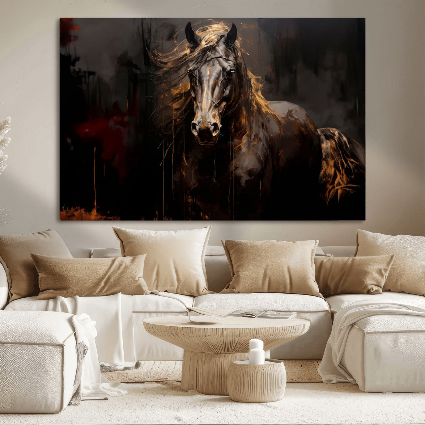 MGV-CV-36X24 - Abstract Black Horse Canvas Print for Farmhouse Wall Art | Abstract Equine Wall Art | Western Decor