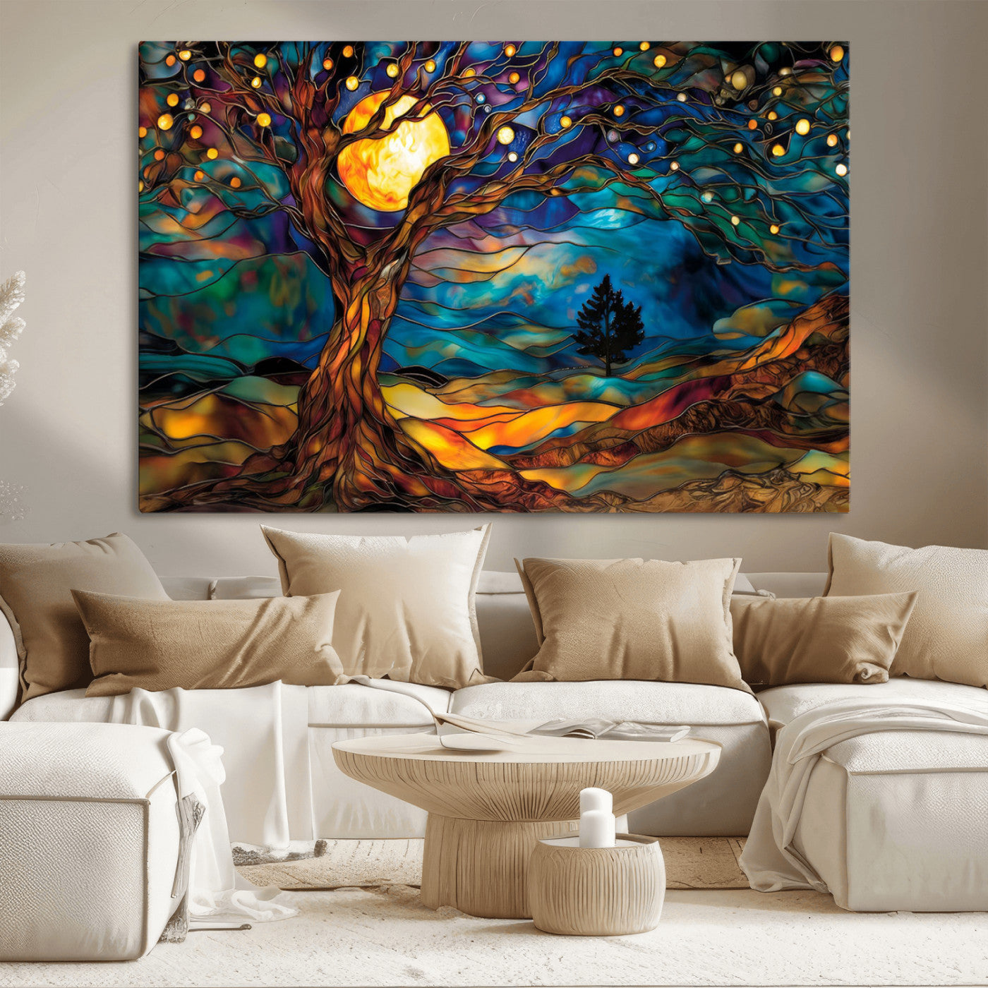 MGV-CV-36X24 - Tree of Life Wall Art - Yggdrasil Tree of Life Canvas Print - Vibrant Moonlit Tree Wall Art,  Tree