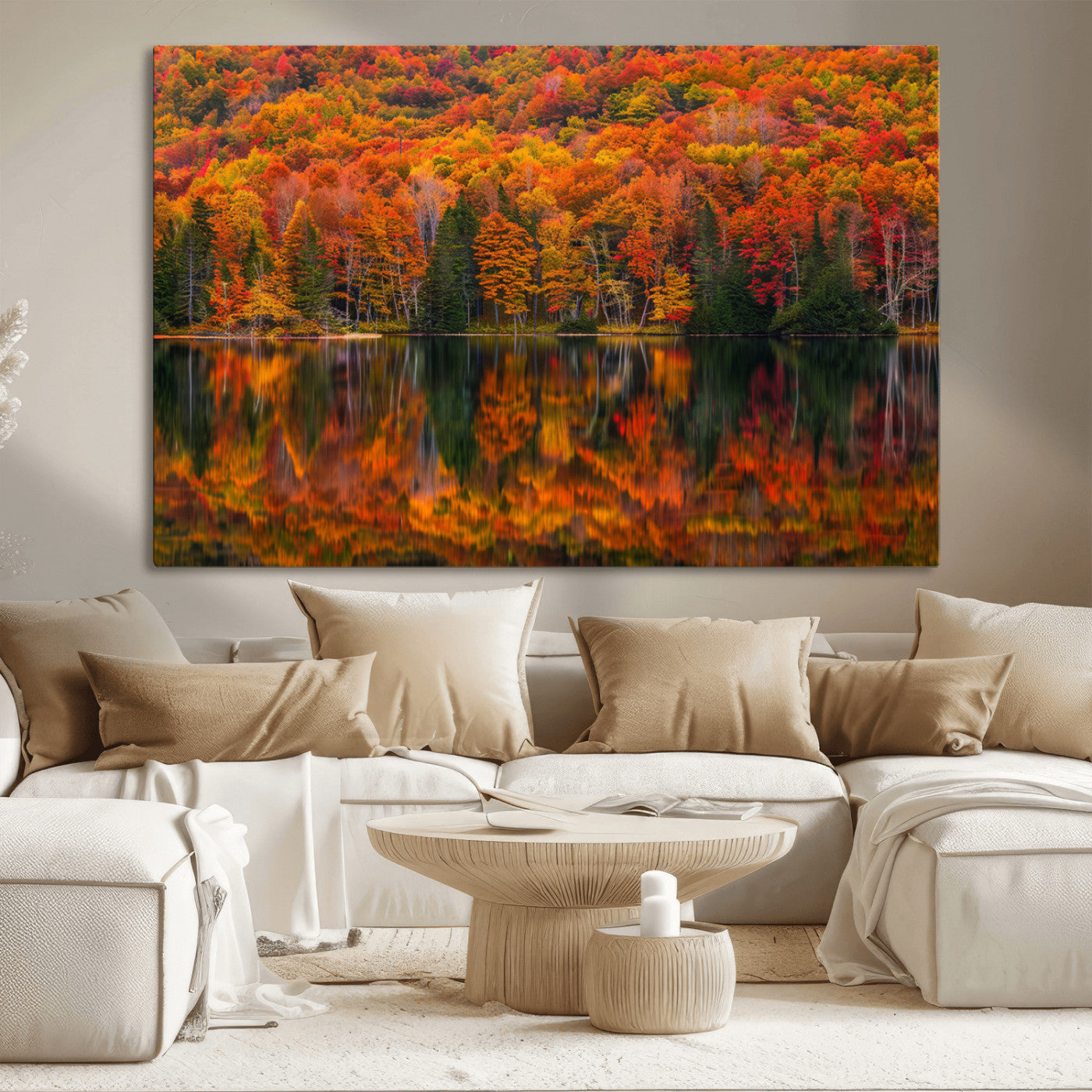MGV-CV-36X24 - Fall Foliage Wall Art - Autumn Reflection Canvas Print, Stunning Fall Foliage Wall Art, Serene Lake