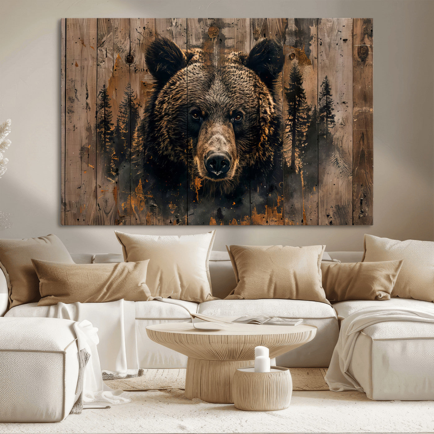 MGV-CV-36X24 - Rustic Grizzly 399 Wall Art | Triptych Canvas Print | Rustic Cabin Wall Decor | Perfect for