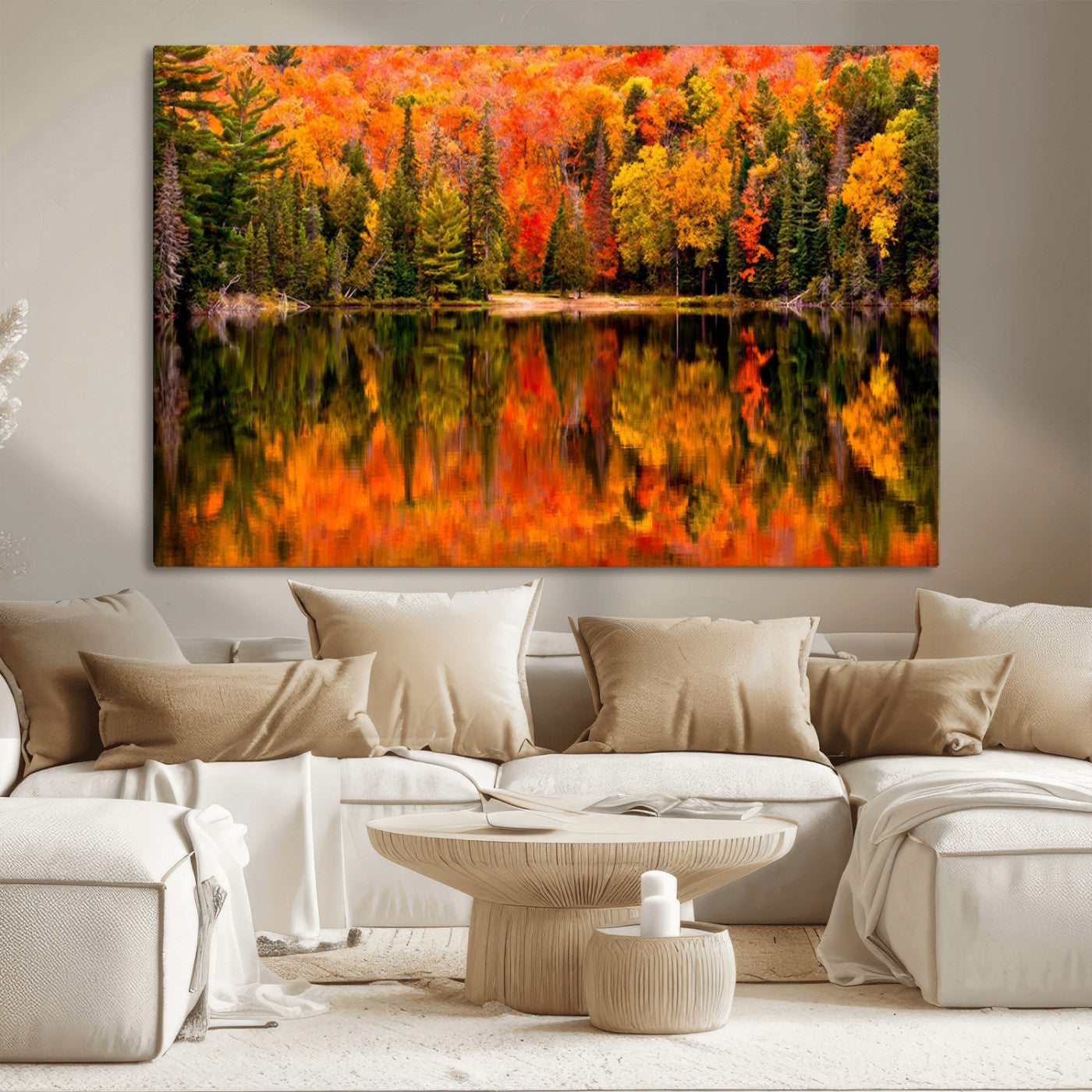 MGV-CV-36X24 - Forest Reflection Art | Autumn Forest Reflection Wall Art | Triptych Canvas Print | Vibrant Fall