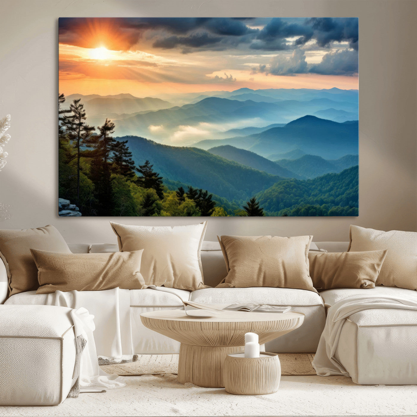 MGV-CV-36X24 - Sunrise Over Mountain Range Wall Art Canvas Print, Farmhouse Wall Decor, Cabin Wall Art