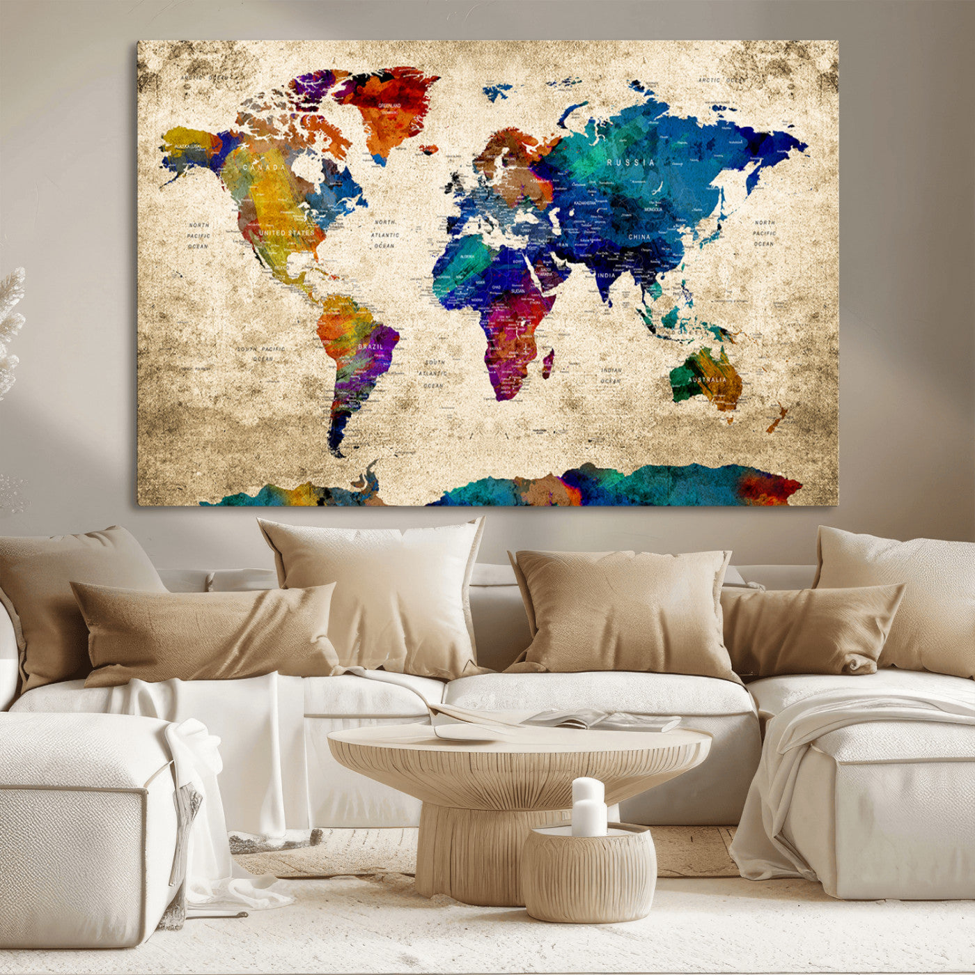 MGV-CV-36X24 - Push Pin World Map Canvas Print – Framed Wall Art for Couples to Track Their Travels – Anniversary