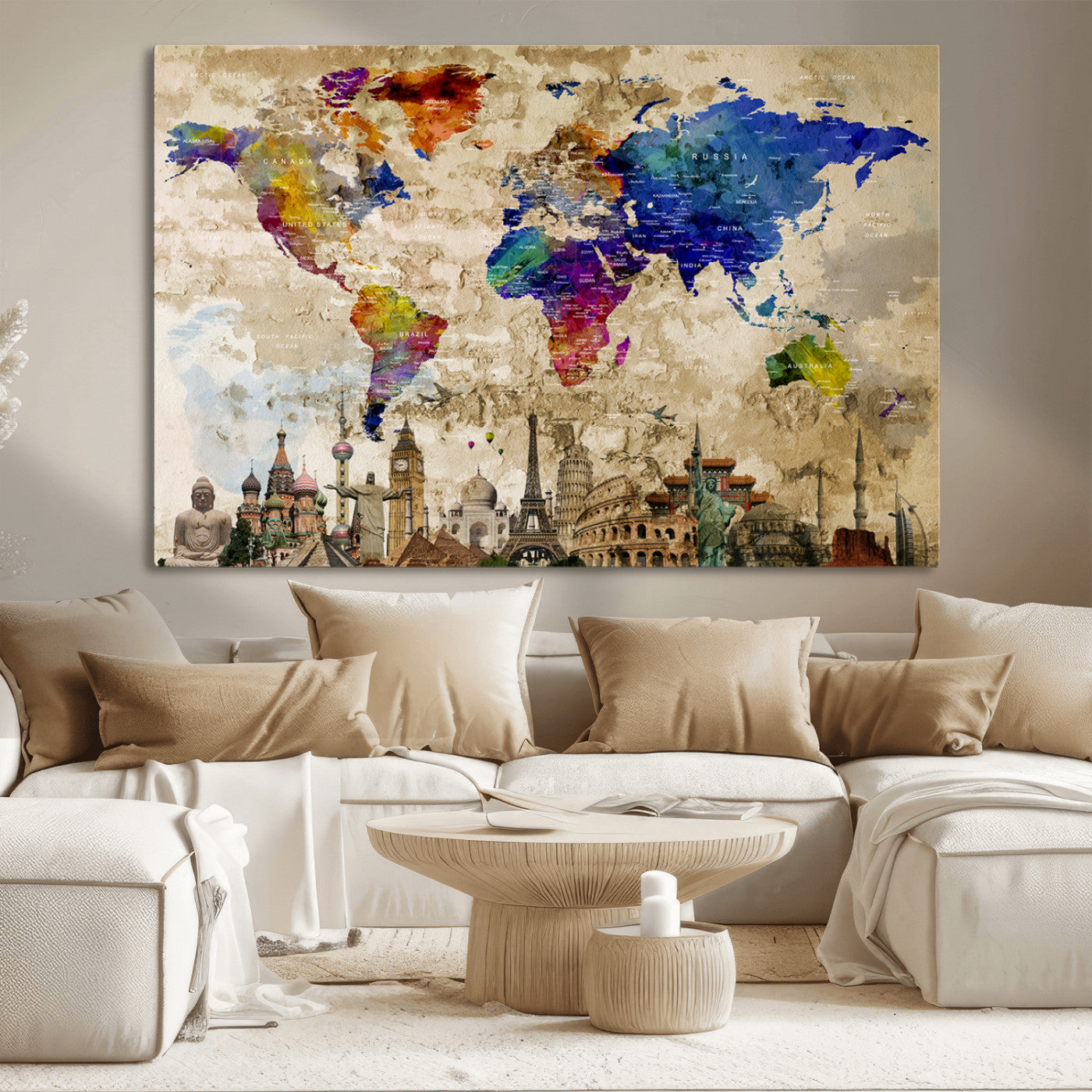 MGV-CV-36X24 - Push Pin World Map Canvas Print – Framed Wall Art for Couples to Track Their Travels – Anniversary