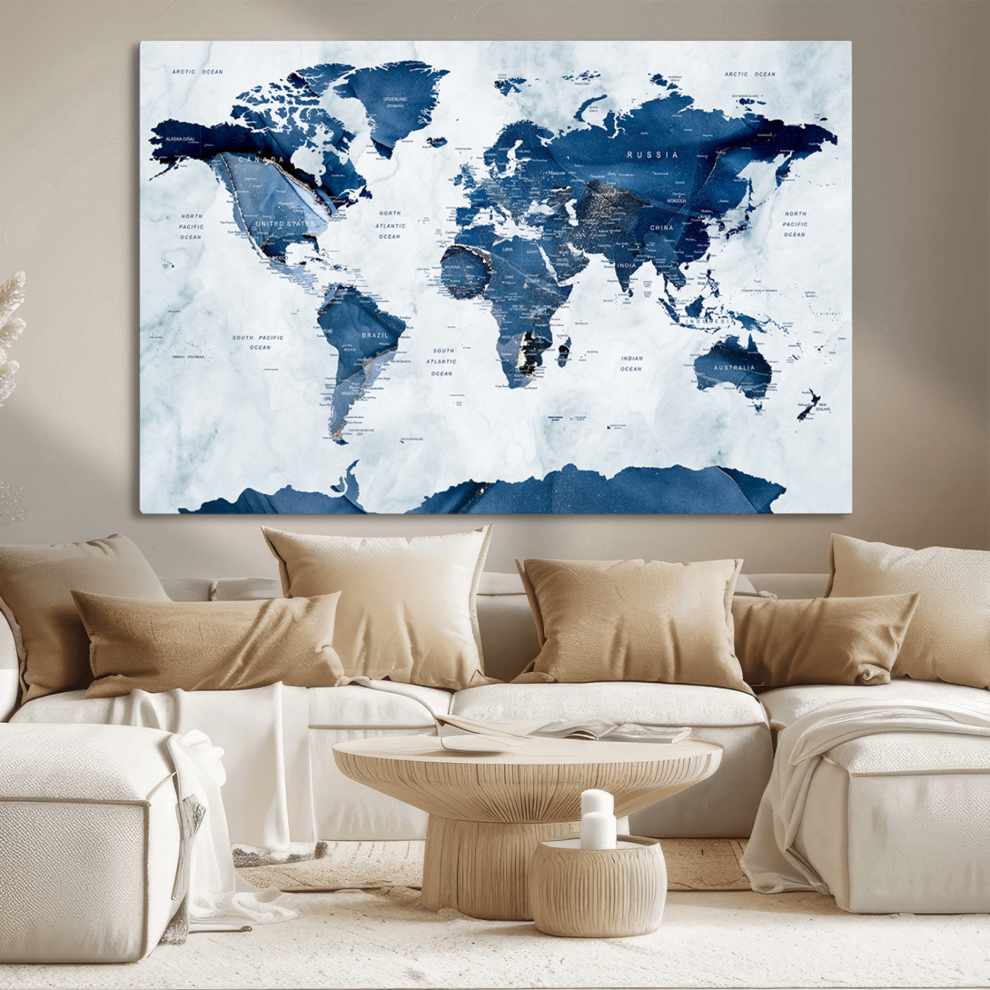 MGV-CV-36X24 - Push Pin World Map Canvas Print – Framed Wall Art for Couples to Track Their Travels – Anniversary