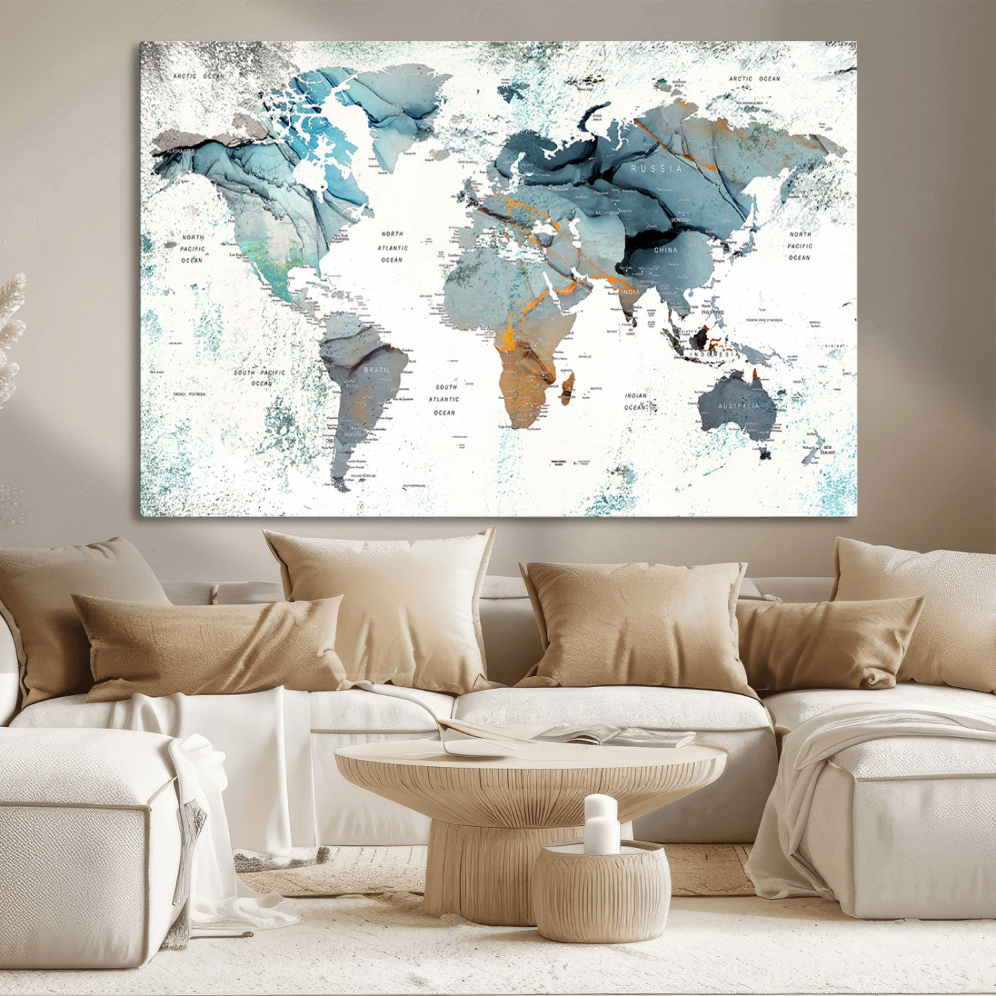 MGV-CV-36X24 - Push Pin World Map Canvas Print – Framed Wall Art for Couples to Track Their Travels – Anniversary