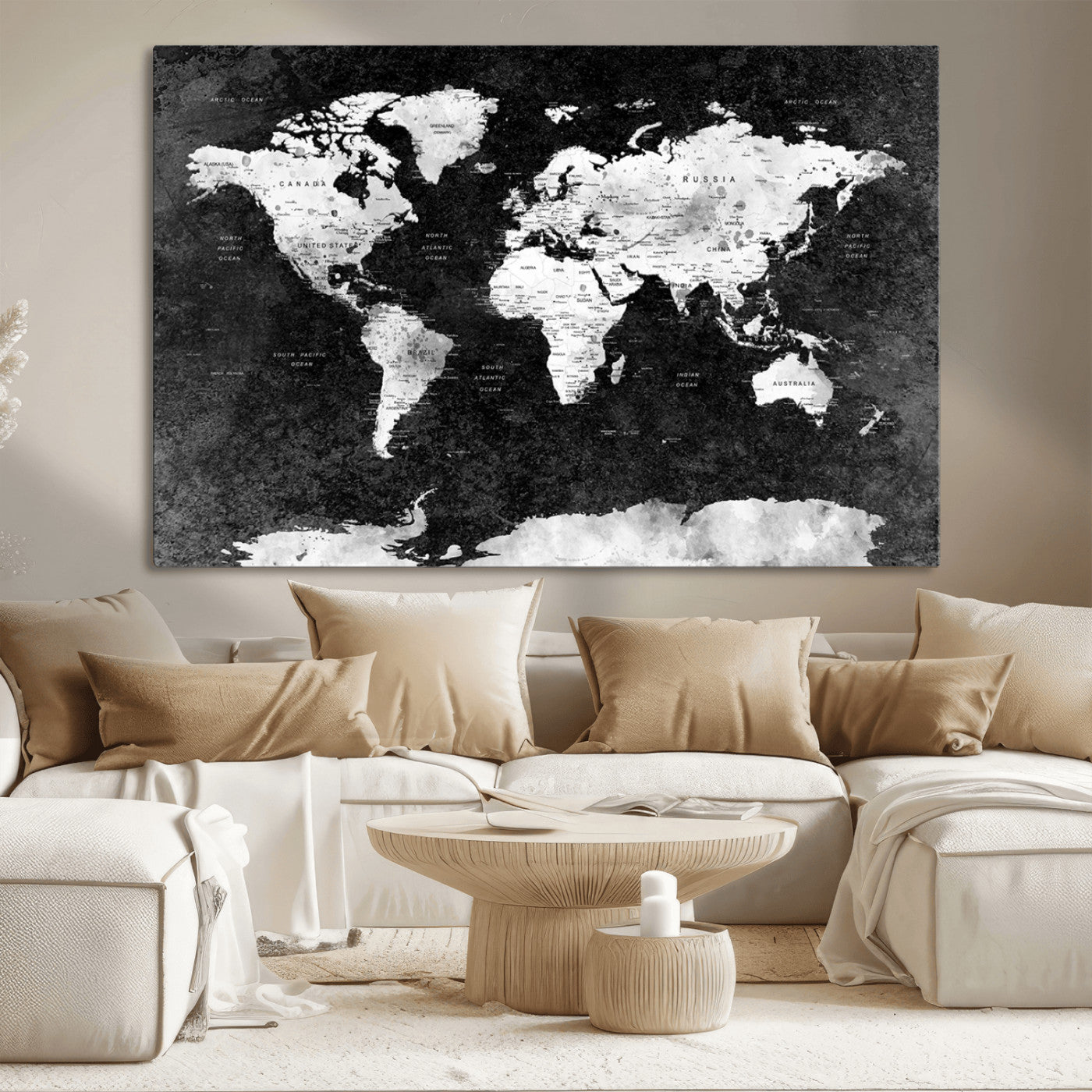 MGV-CV-36X24 - Push Pin World Map Canvas Print – Framed Wall Art for Couples to Track Their Travels – Anniversary