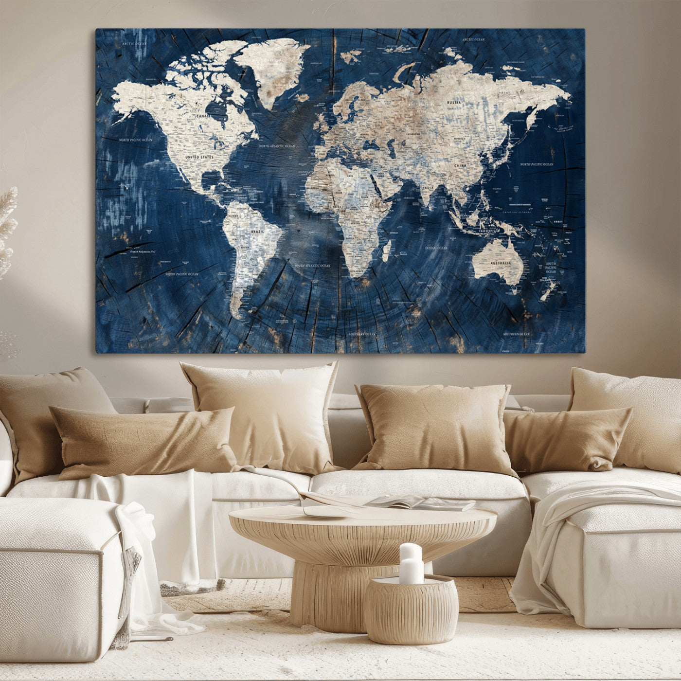 MGV-CV-36X24 - Push Pin World Map Canvas Print – Framed Wall Art for Couples to Track Their Travels – Anniversary